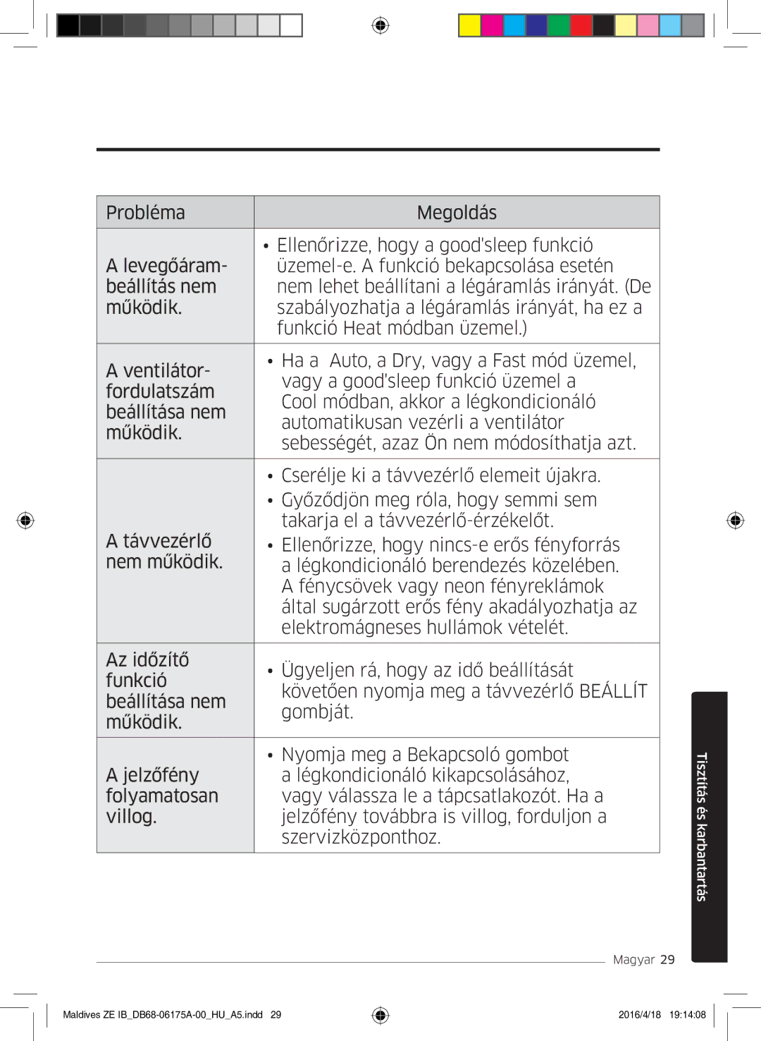 Samsung AR12KSFPEWQNZE, AR09KSFPEWQNZE manual Tisztítás és karbantartás 