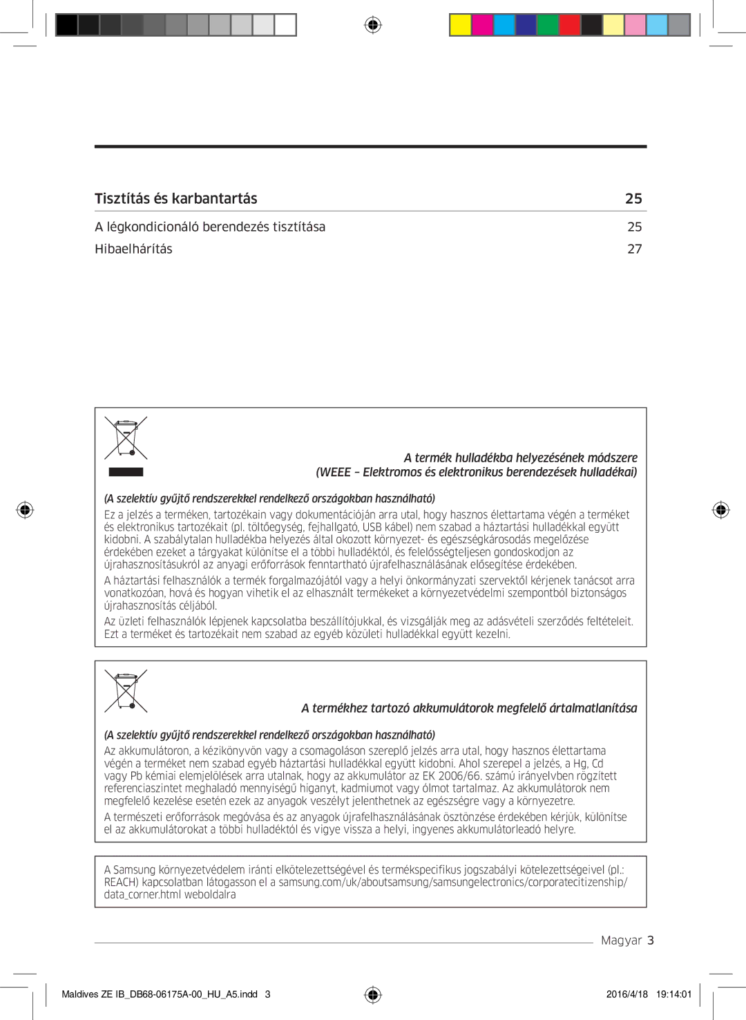 Samsung AR12KSFPEWQNZE, AR09KSFPEWQNZE manual Tisztítás és karbantartás 