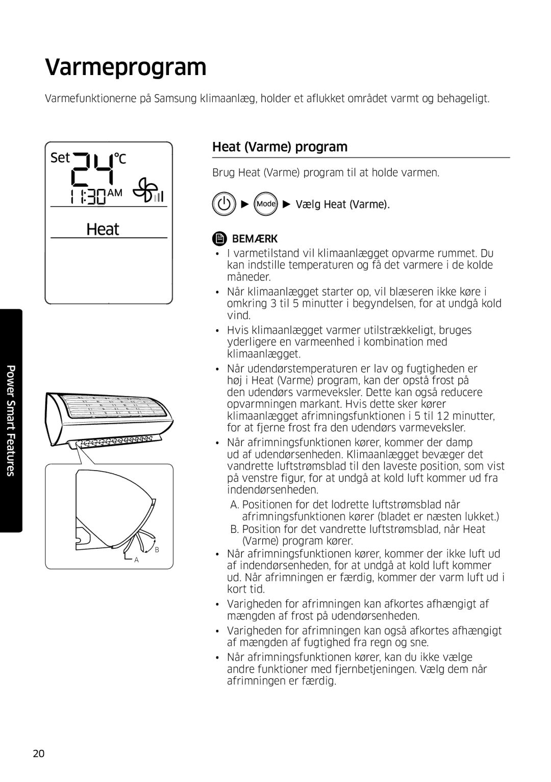 Samsung AR09KSFSQWKNEE, AR12KSFSQWKNEE manual Varmeprogram, Heat Varme program 