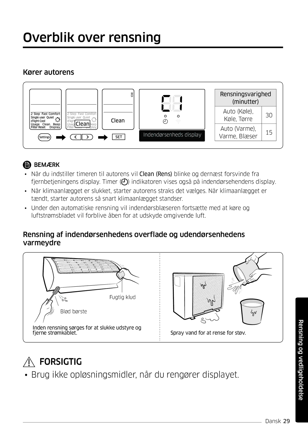 Samsung AR12KSFSQWKNEE, AR09KSFSQWKNEE manual Overblik over rensning, Kører autorens 