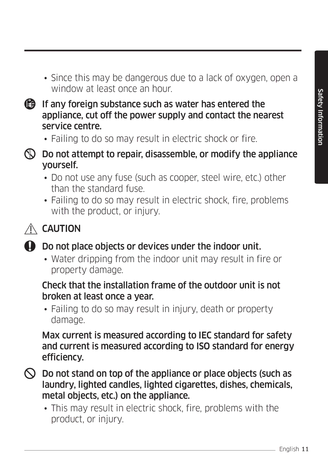 Samsung AR12KSFSQWKNEE, AR09KSFSQWKNEE manual Safety Information 