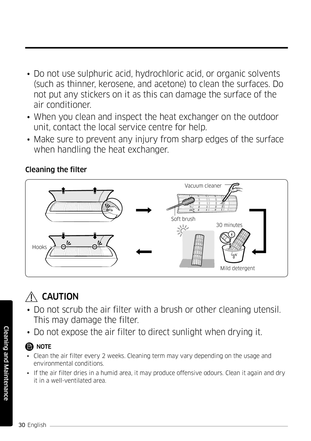 Samsung AR09KSFSQWKNEE, AR12KSFSQWKNEE manual Cleaning the filter 