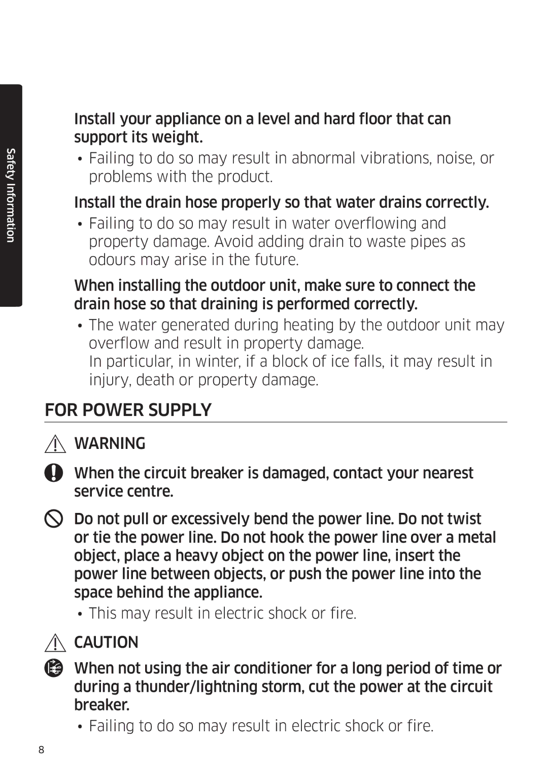 Samsung AR09KSFSQWKNEE, AR12KSFSQWKNEE manual For Power Supply 