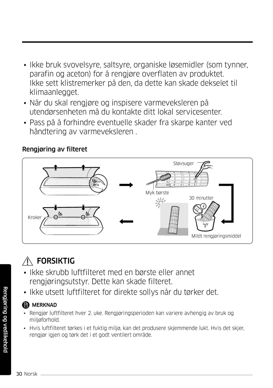 Samsung AR09KSFSQWKNEE, AR12KSFSQWKNEE manual Rengjøring av filteret 