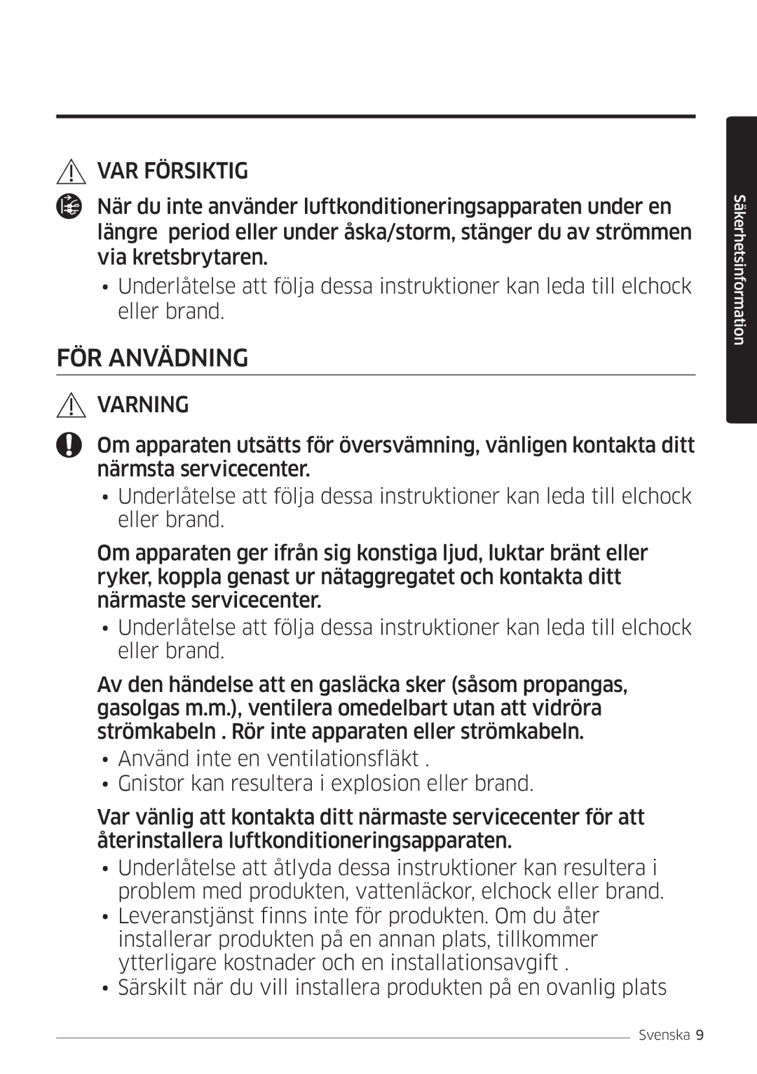 Samsung AR12KSFSQWKNEE, AR09KSFSQWKNEE manual FÖR Anvädning 