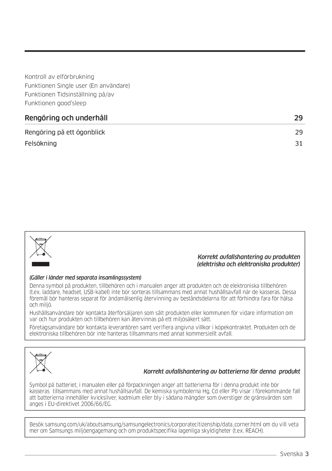 Samsung AR12KSFSQWKNEE, AR09KSFSQWKNEE manual Rengöring och underhåll 