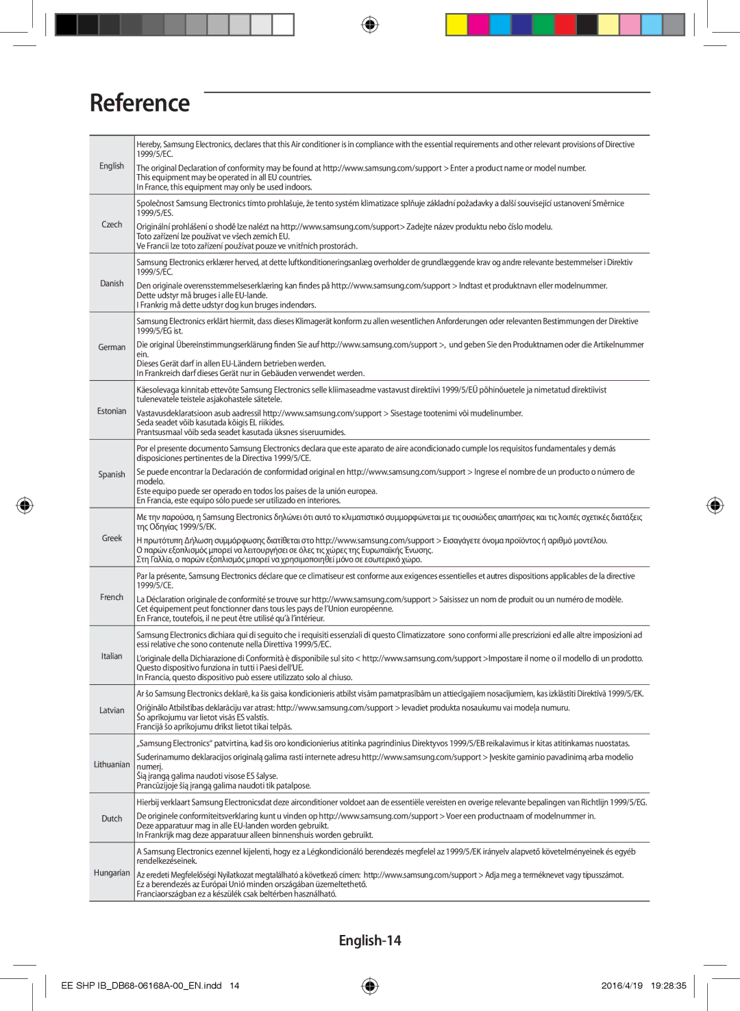 Samsung AR12KSFSQWKNEE, AR09KSFSQWKNEE manual Reference, English-14 