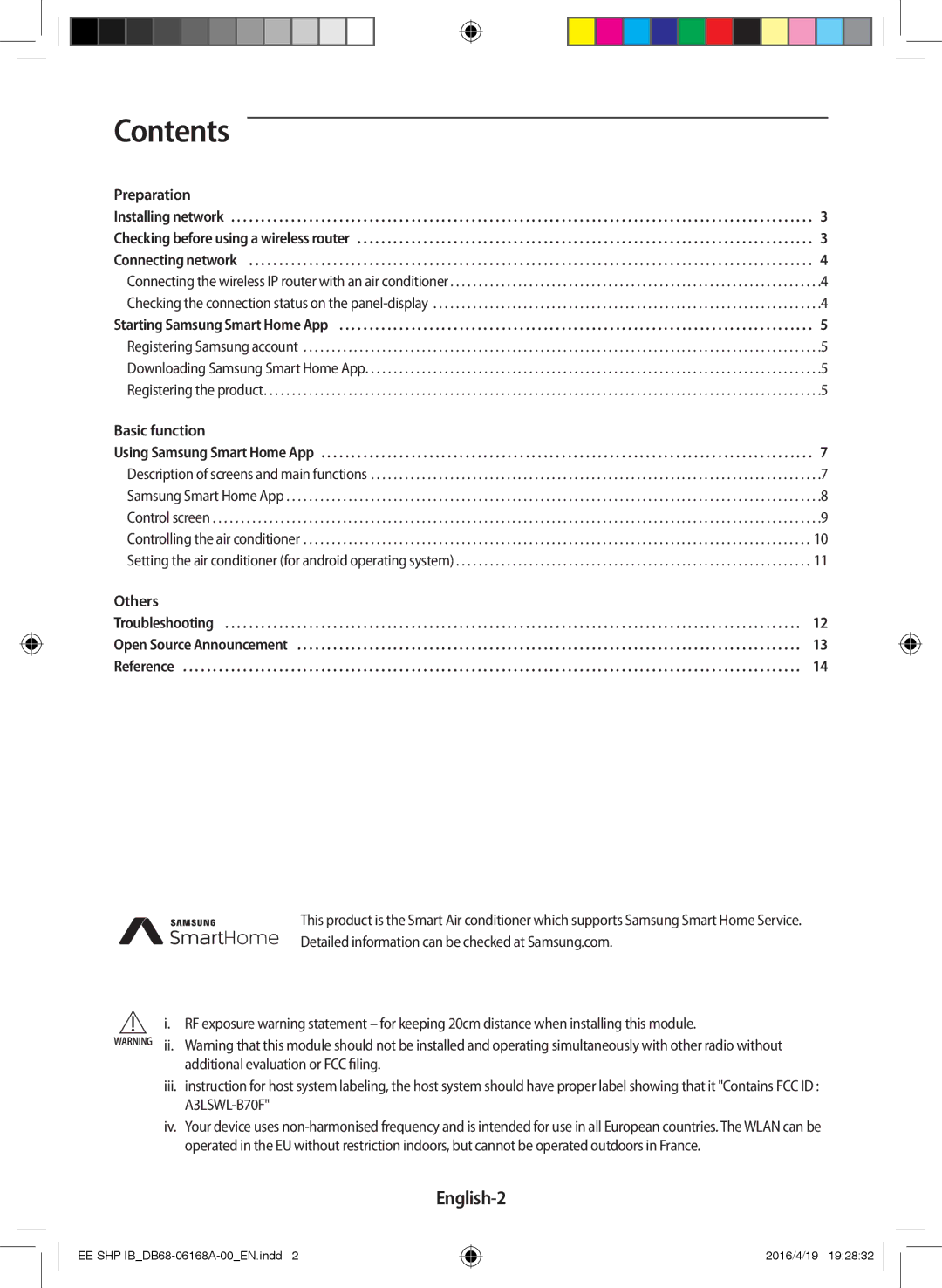 Samsung AR12KSFSQWKNEE, AR09KSFSQWKNEE manual Contents 