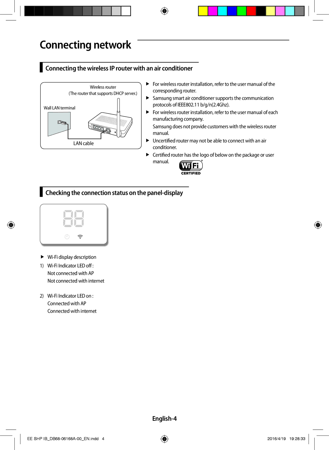 Samsung AR12KSFSQWKNEE manual Connecting network, Connecting the wireless IP router with an air conditioner, English-4 