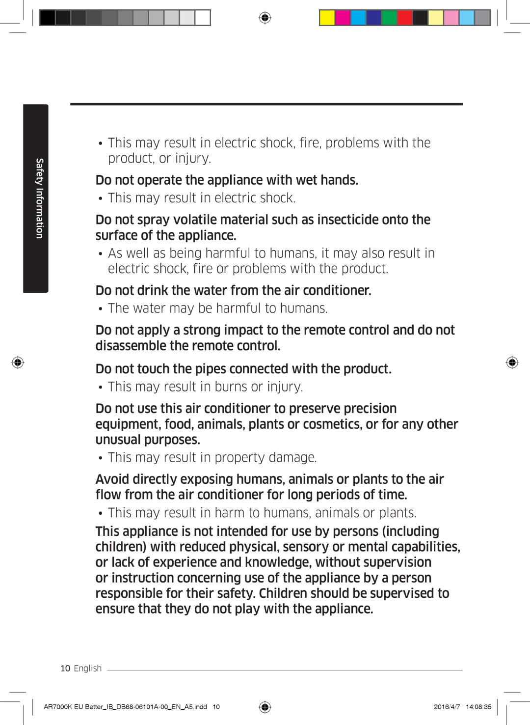 Samsung AR09KSPDBWKNEU, AR12KSPDBWKNEU, AR07KSPDBWKNEU, AR18KSPDBWKNEU, AR24KSPDBWKNEU, AR12KSPDBWKXEU manual Safety Information 