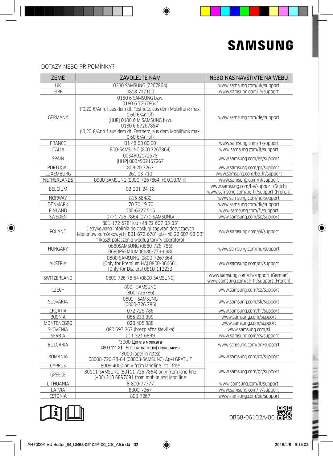 Samsung AR24KSWNAWKNEU, AR12KSPDBWKNEU, AR18KSWNAWKNEU, AR12JSPFAWKNEU manual EU SHP IBDB68-06113A-00HR.indd 2016/4/14 