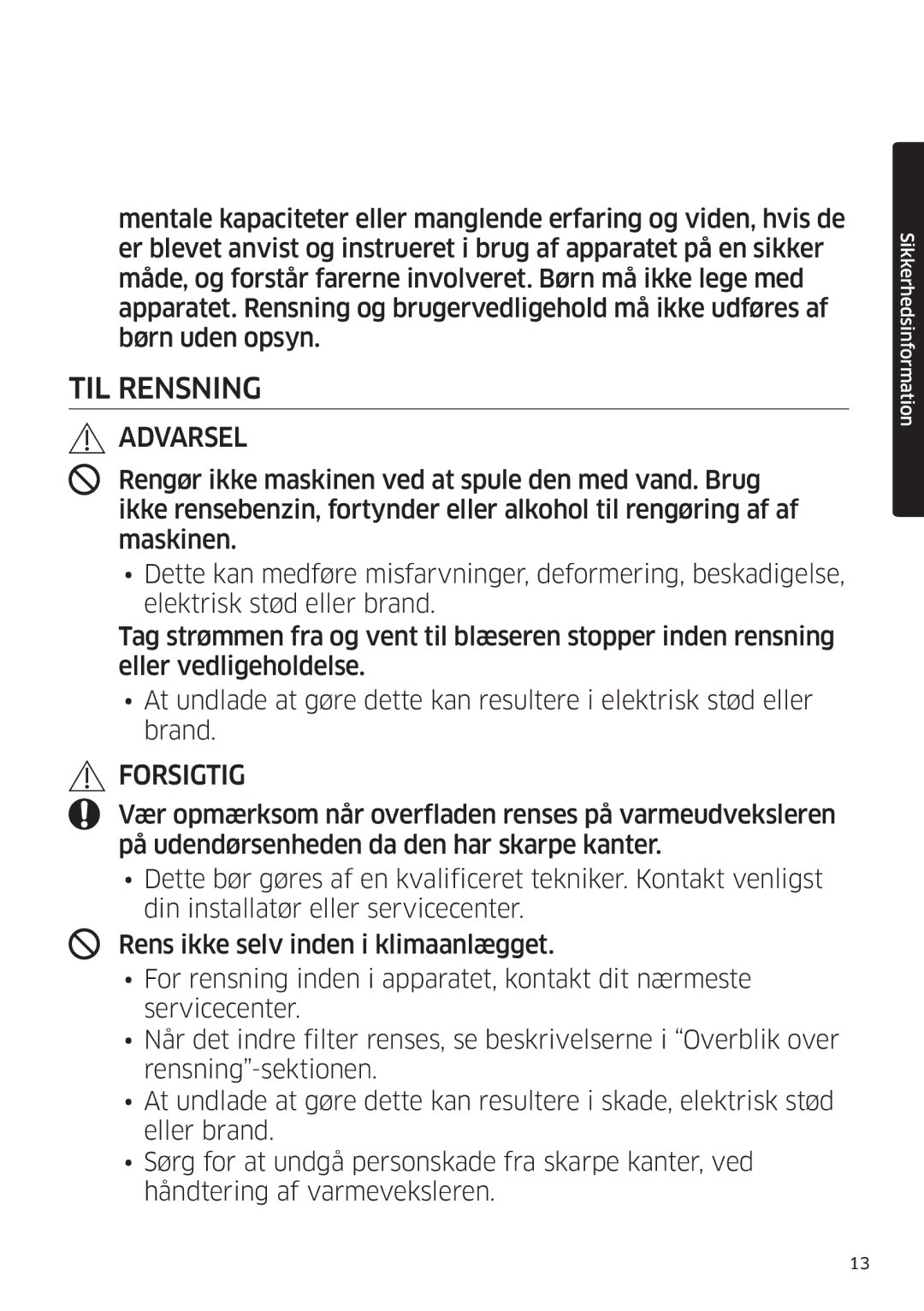 Samsung AR12MSPDPWKNEE, AR09MSPDPWKNEE manual TIL Rensning 