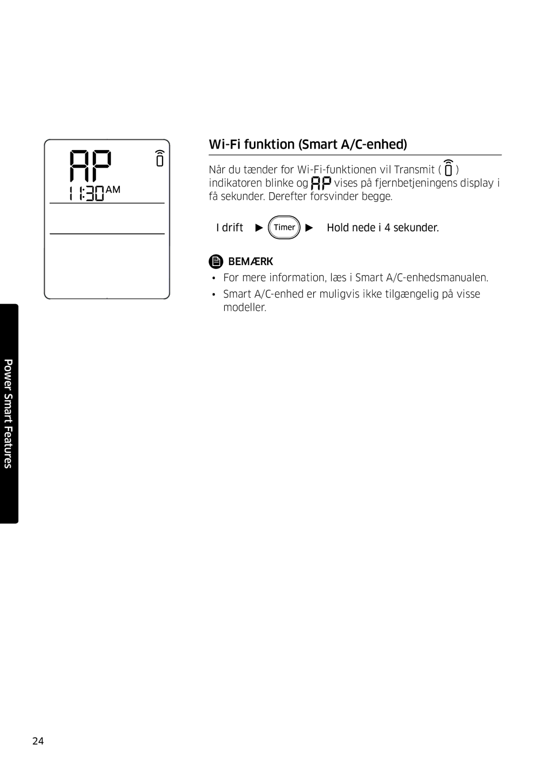 Samsung AR09MSPDPWKNEE, AR12MSPDPWKNEE manual Wi-Fi funktion Smart A/C-enhed 