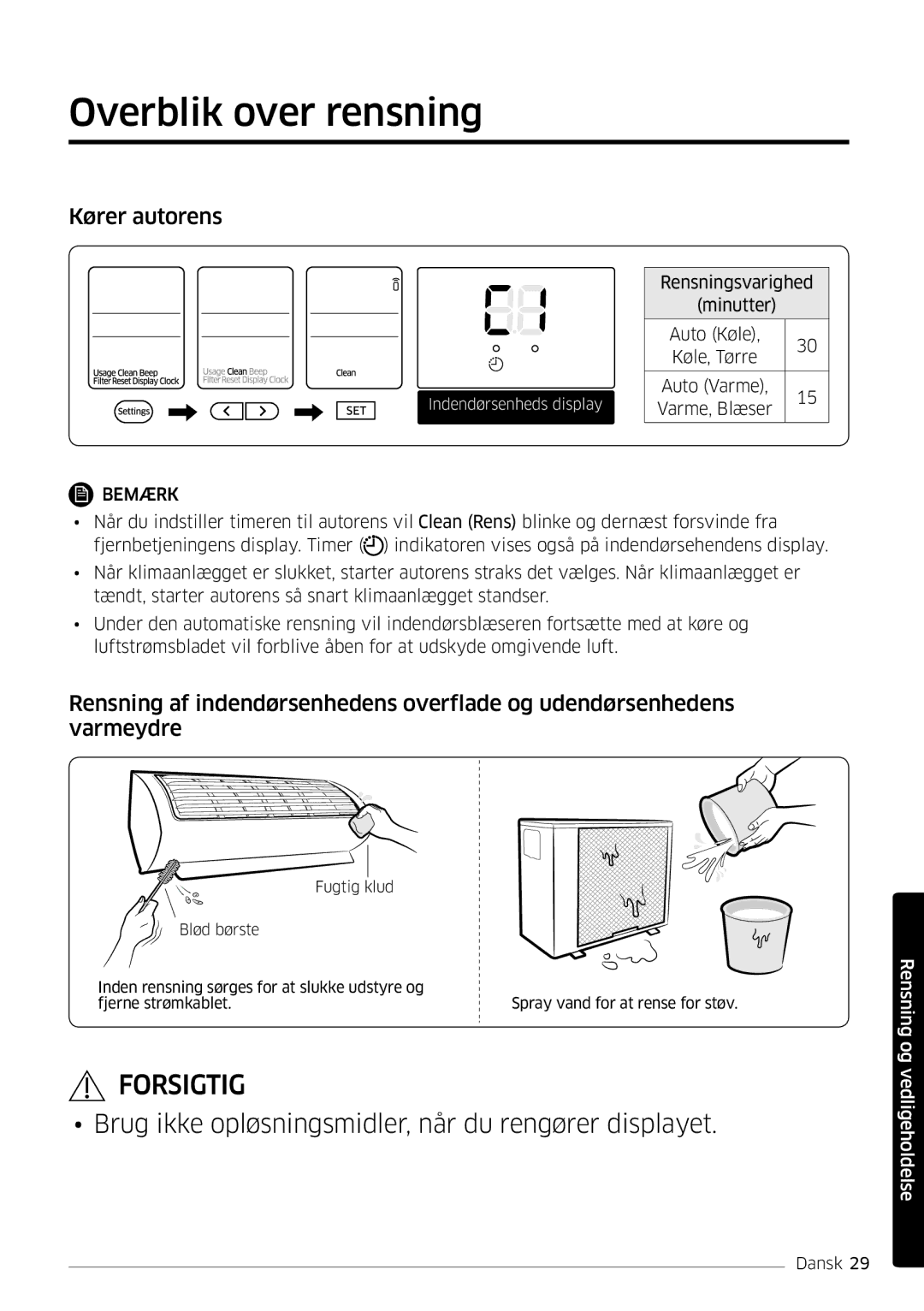 Samsung AR12MSPDPWKNEE, AR09MSPDPWKNEE manual Overblik over rensning, Kører autorens 