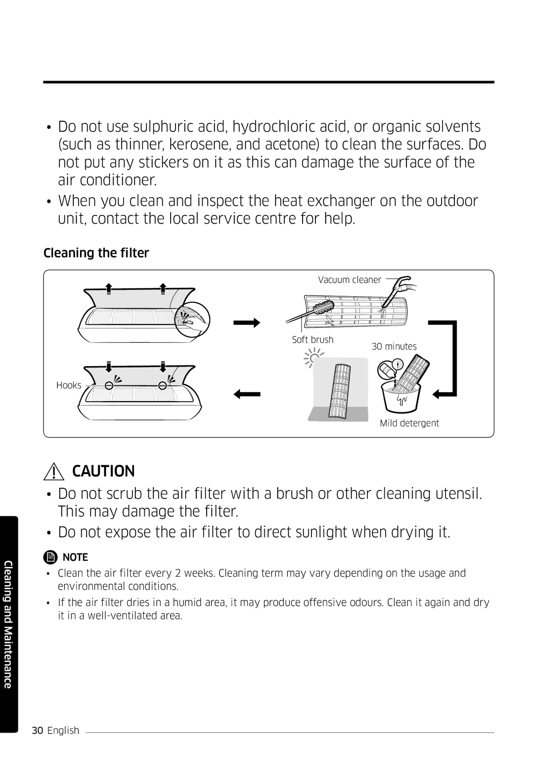 Samsung AR09MSPDPWKNEE, AR12MSPDPWKNEE manual Cleaning the filter 