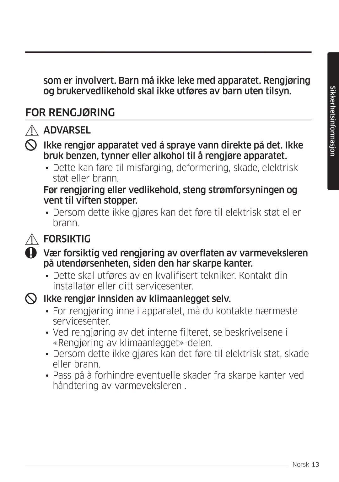 Samsung AR12MSPDPWKNEE, AR09MSPDPWKNEE manual For Rengjøring 