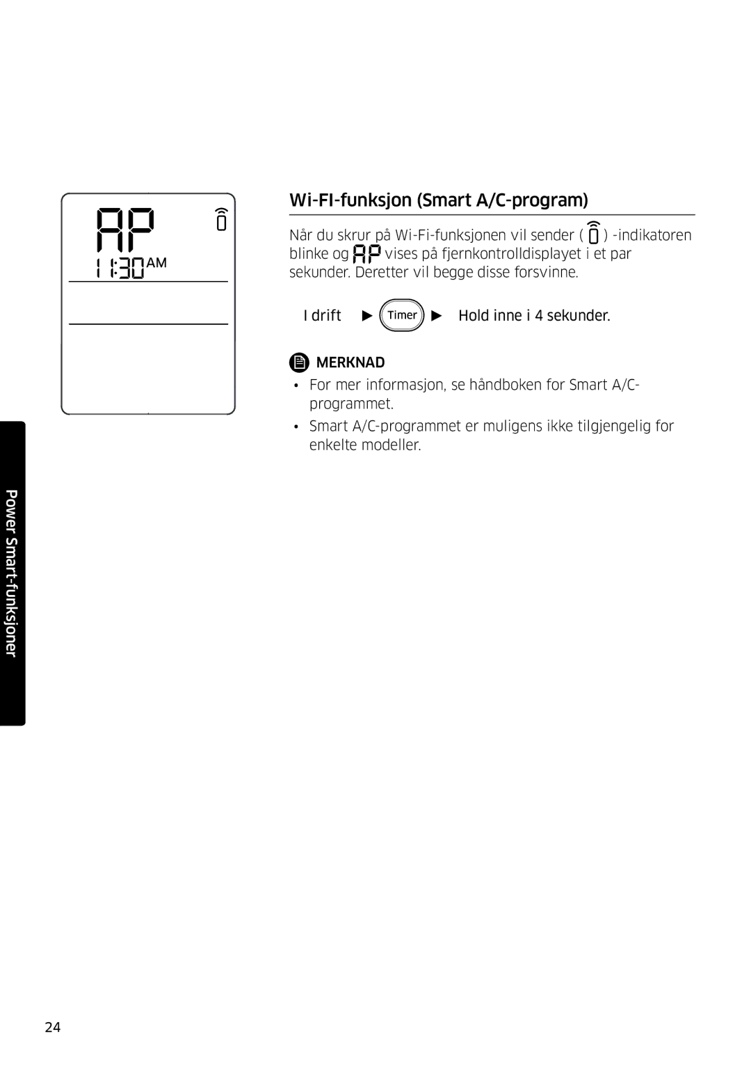 Samsung AR09MSPDPWKNEE, AR12MSPDPWKNEE manual Wi-FI-funksjon Smart A/C-program 