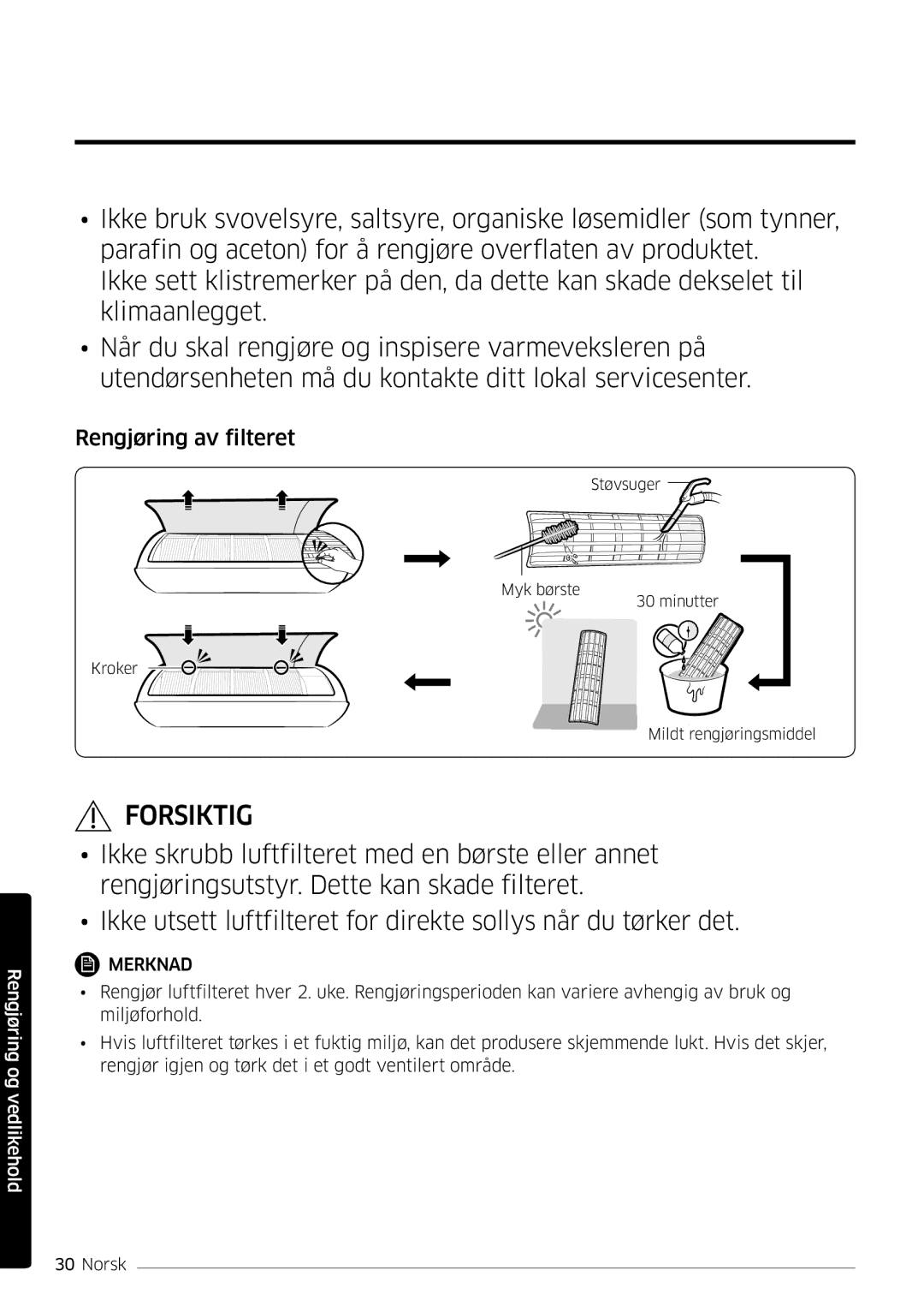 Samsung AR09MSPDPWKNEE, AR12MSPDPWKNEE manual Rengjøring av filteret 