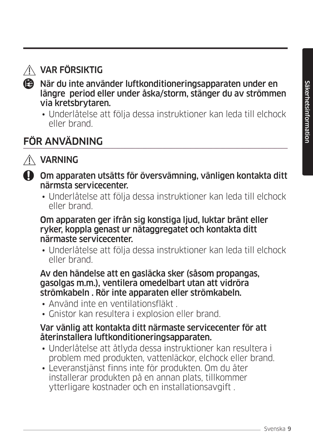 Samsung AR12MSPDPWKNEE, AR09MSPDPWKNEE manual FÖR Anvädning 