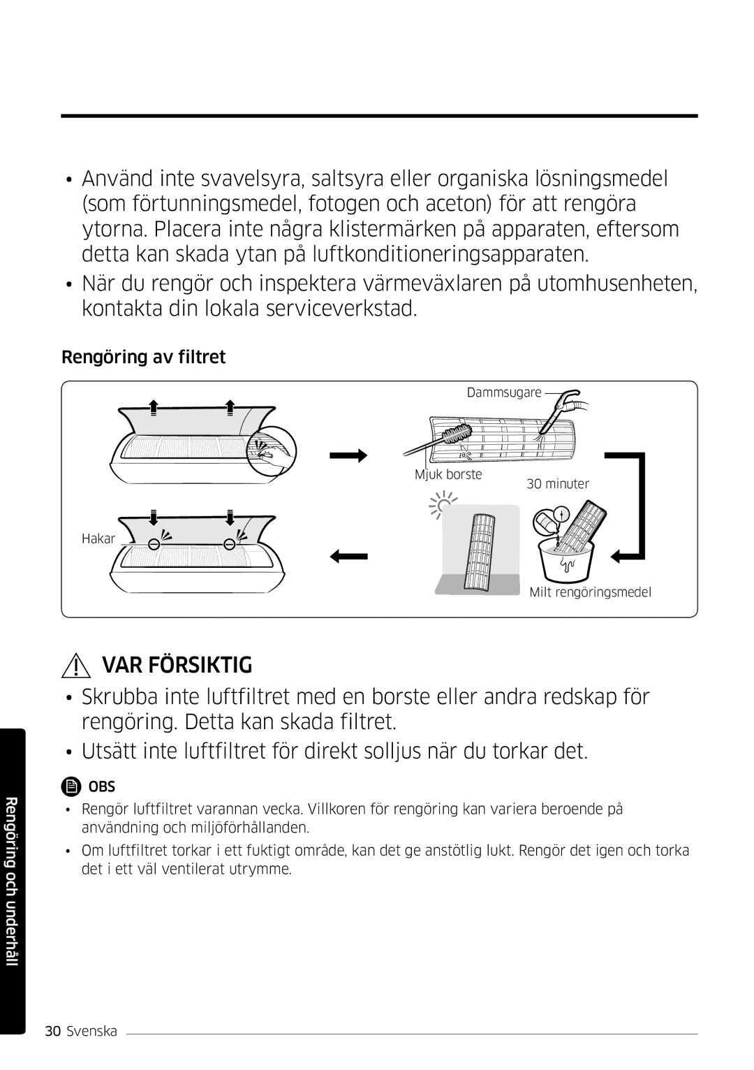 Samsung AR09MSPDPWKNEE, AR12MSPDPWKNEE manual Rengöring av filtret 