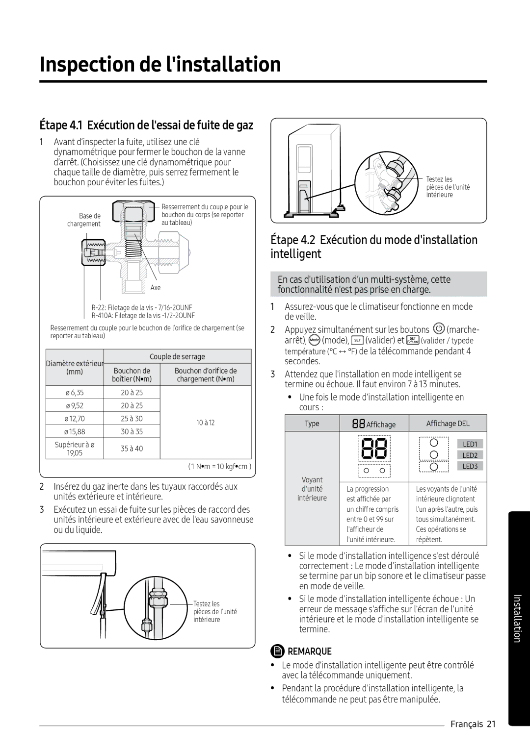 Samsung AR12MSPXASINEU, AR09MSPXASINEU, AR12MSPXBWKXEU, AR09MSPXBWKXEU, AR12MSPXBWKNEU manual Inspection de linstallation 