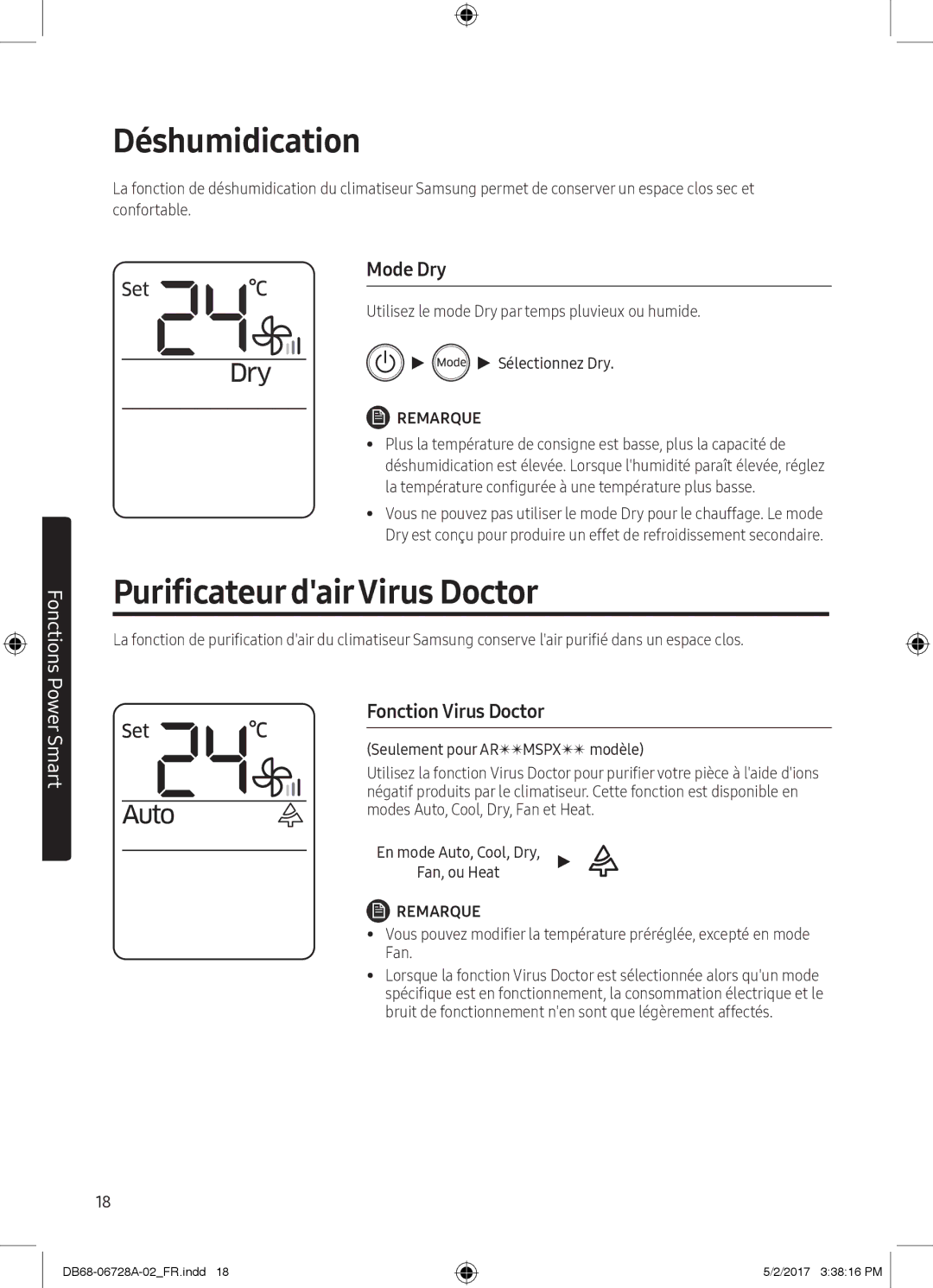 Samsung AR09MSPXBWKNEU, AR12MSPXASINEU Déshumidication, Purificateur dairVirus Doctor, Mode Dry, Fonction Virus Doctor 