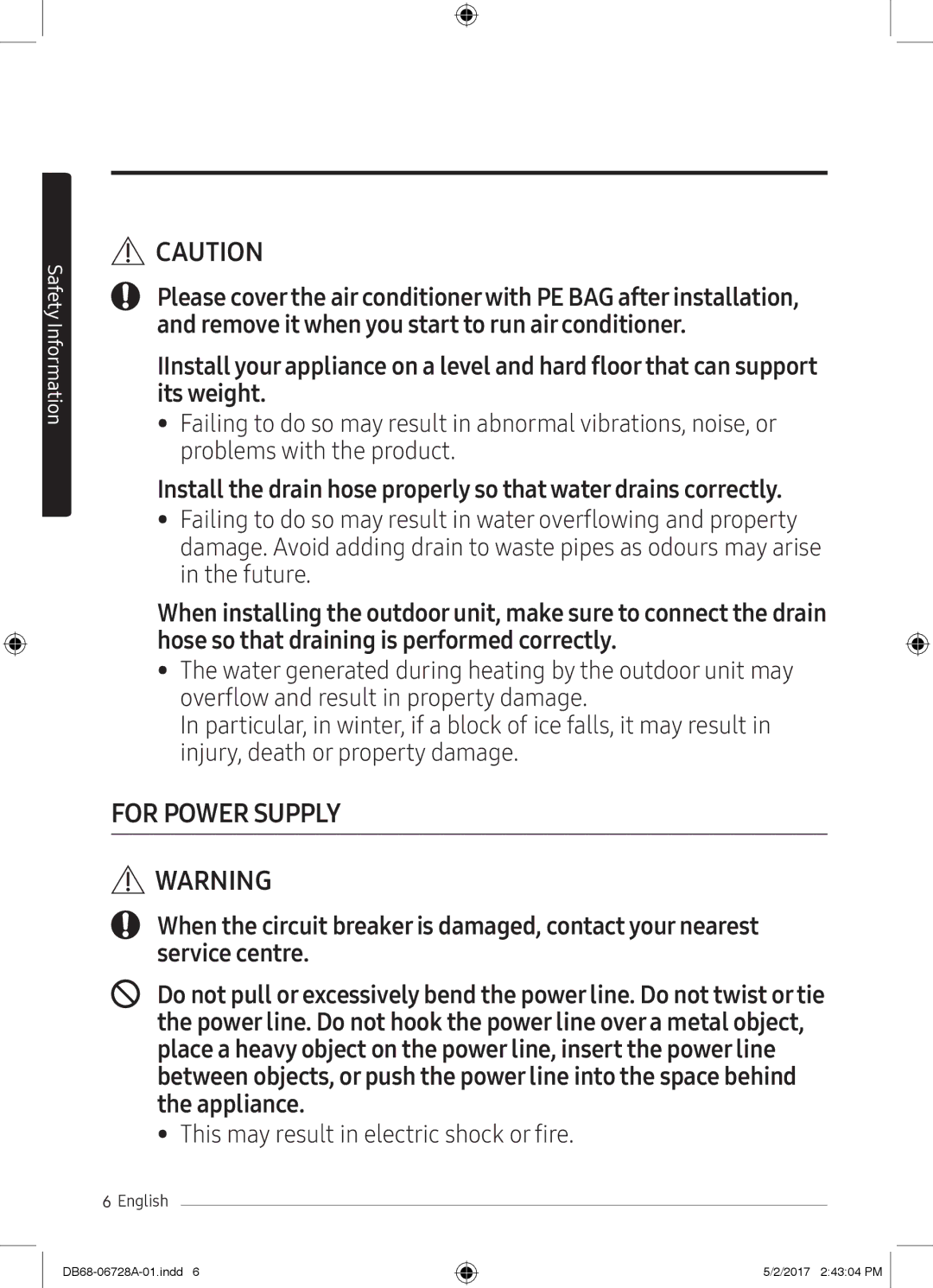 Samsung AR12MSPXAWKNEU, AR12MSPXASINEU, AR09MSPXASINEU, AR12MSPXBWKXEU, AR09MSPXBWKXEU, AR12MSPXBWKNEU manual For Power Supply 