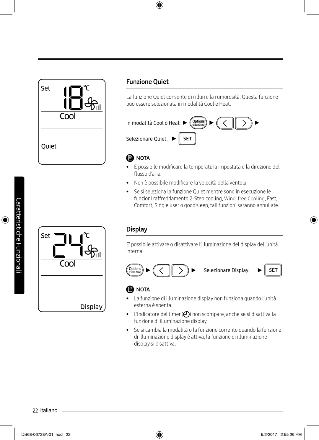 Samsung AR12MSPXBWKNEU, AR12MSPXASINEU, AR09MSPXASINEU, AR12MSPXBWKXEU, AR09MSPXBWKXEU, AR09MSPXBWKNEU Funzione Quiet, Display 