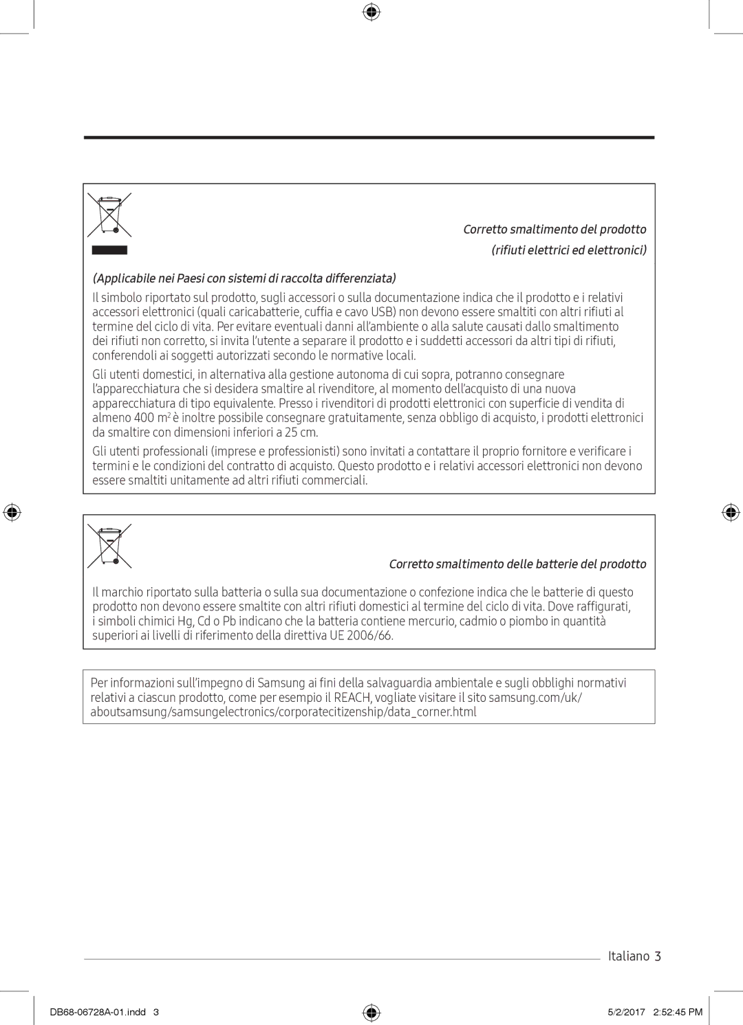 Samsung AR12MSPXBWKNEU, AR12MSPXASINEU, AR09MSPXASINEU manual Applicabile nei Paesi con sistemi di raccolta differenziata 