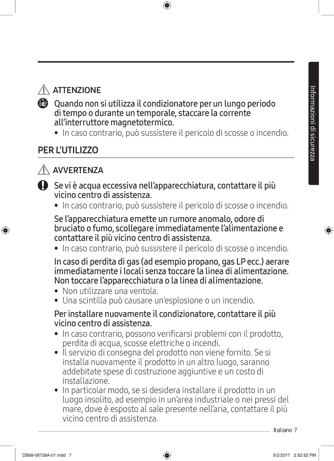 Samsung AR12MSPXASIXEU, AR12MSPXASINEU, AR09MSPXASINEU, AR12MSPXBWKXEU, AR09MSPXBWKXEU, AR12MSPXBWKNEU manual Per L’Utilizzo 