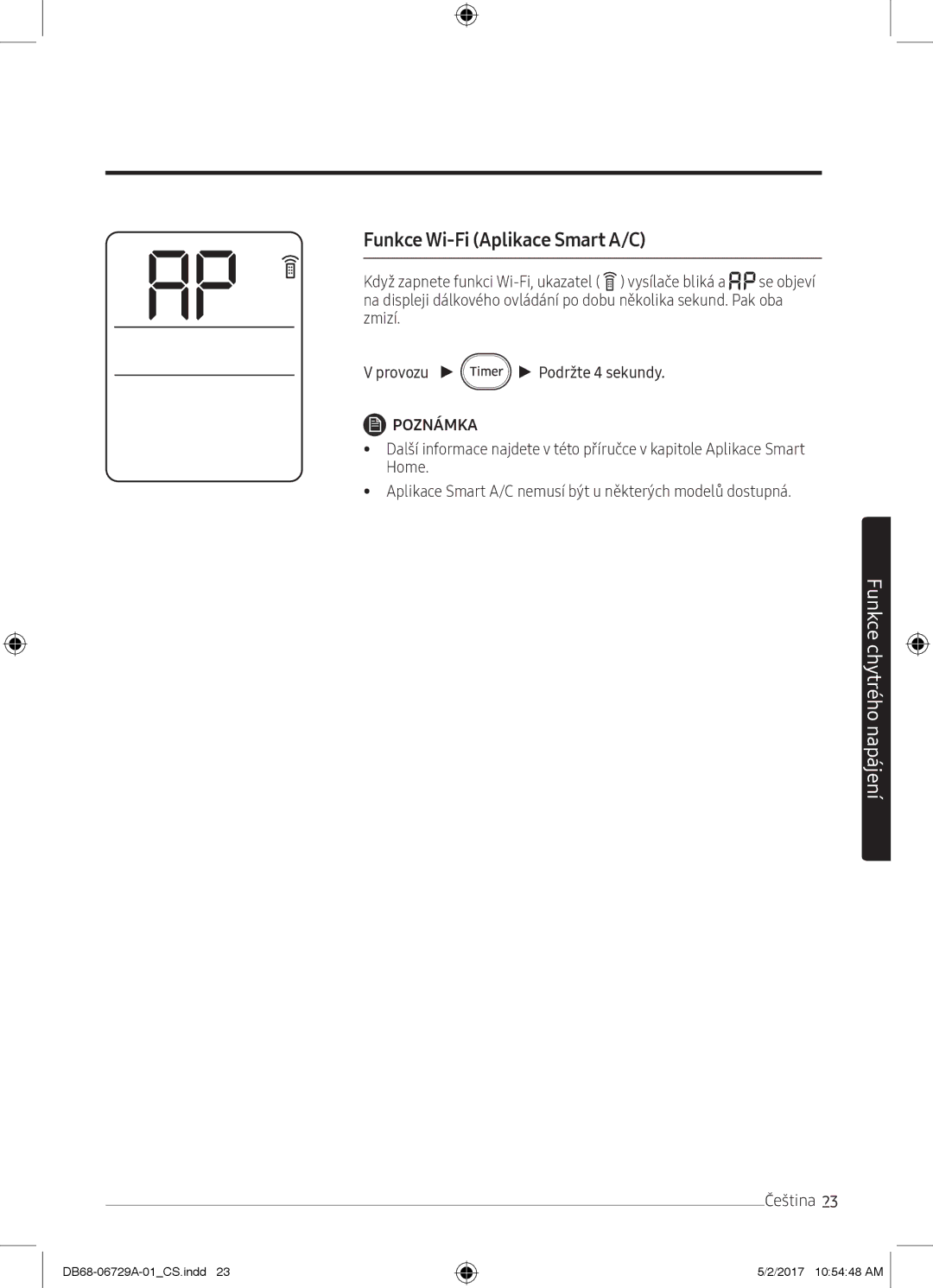 Samsung AR09MSPXBWKNEU, AR12MSPXASINEU, AR09MSPXASINEU, AR12MSPXBWKXEU, AR09MSPXBWKXEU manual Funkce Wi-Fi Aplikace Smart A/C 