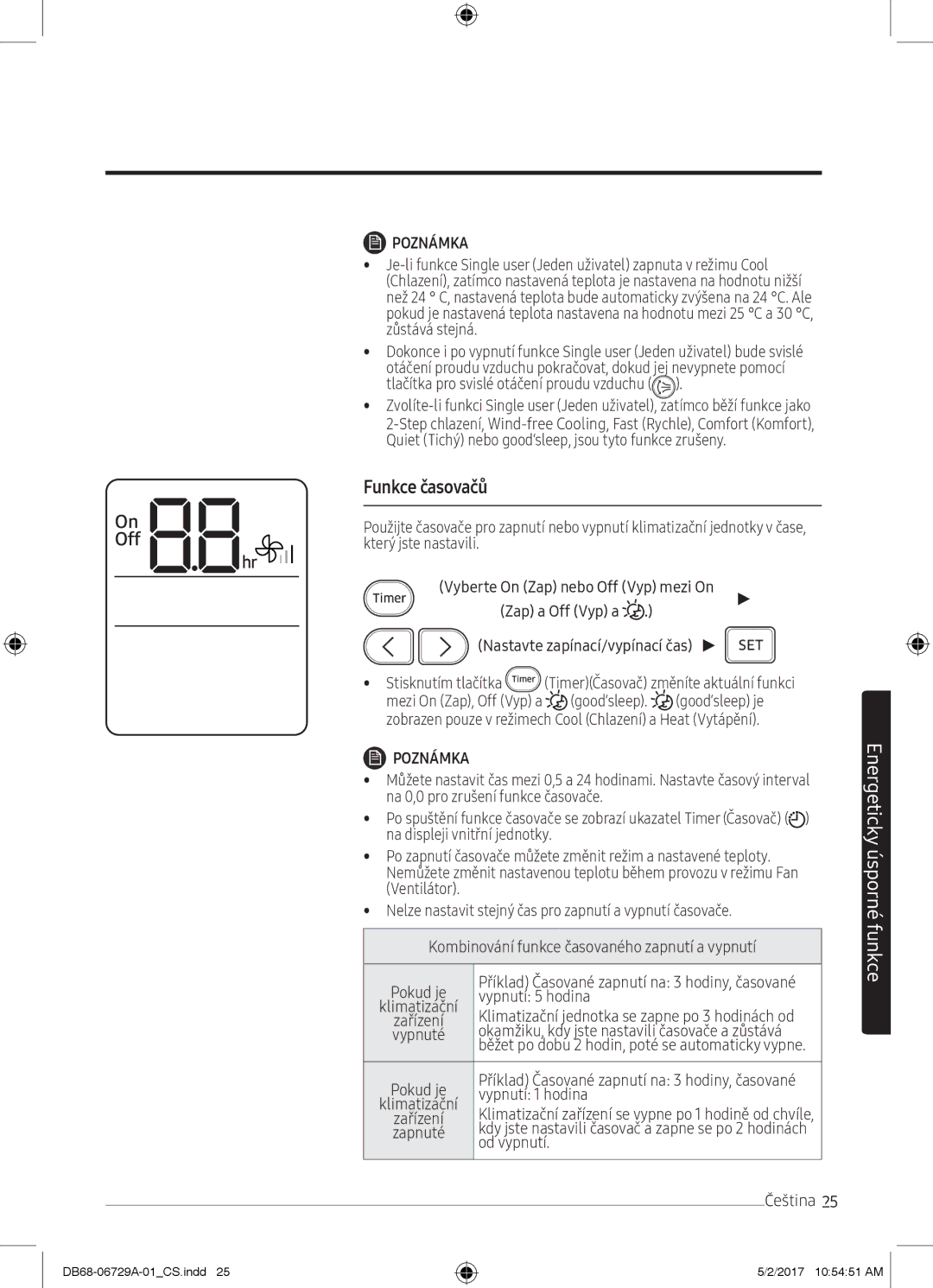 Samsung AR12MSPXAWKNEU, AR12MSPXASINEU, AR09MSPXASINEU, AR12MSPXBWKXEU, AR09MSPXBWKXEU, AR12MSPXBWKNEU manual Funkce časovačů 