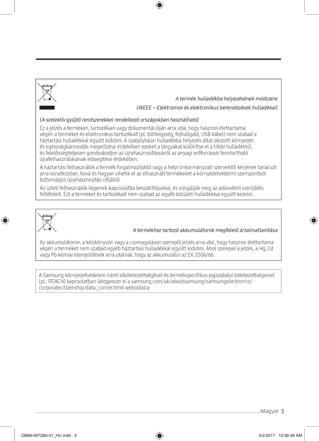 Samsung AR12MSPXBWKNEU, AR12MSPXASINEU, AR09MSPXASINEU manual Termékhez tartozó akkumulátorok megfelelő ártalmatlanítása 