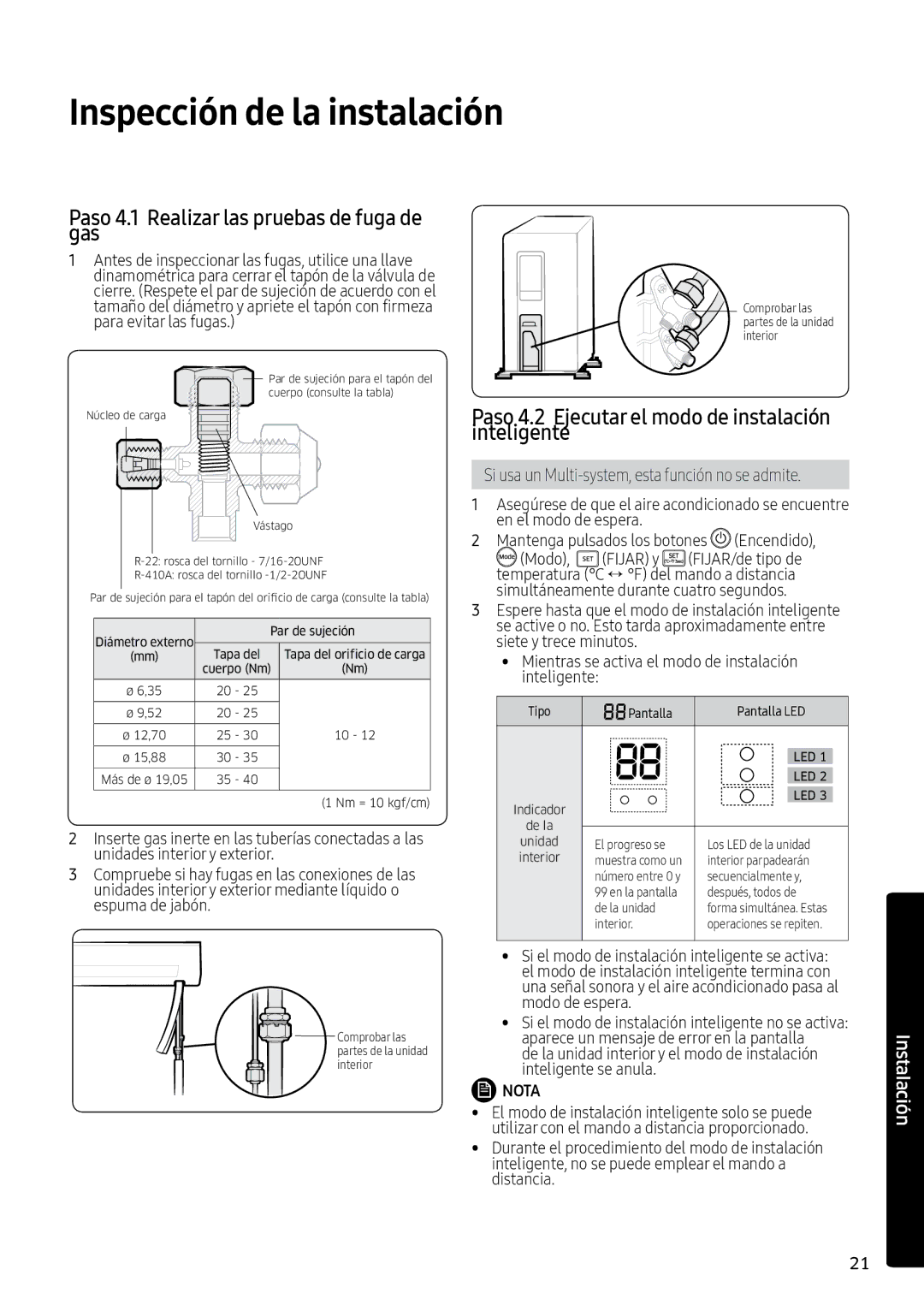 Samsung AR09MSPXBWKXEU, AR12MSPXBWKXEU Inspección de la instalación, Si usa un Multi-system, esta función no se admite 