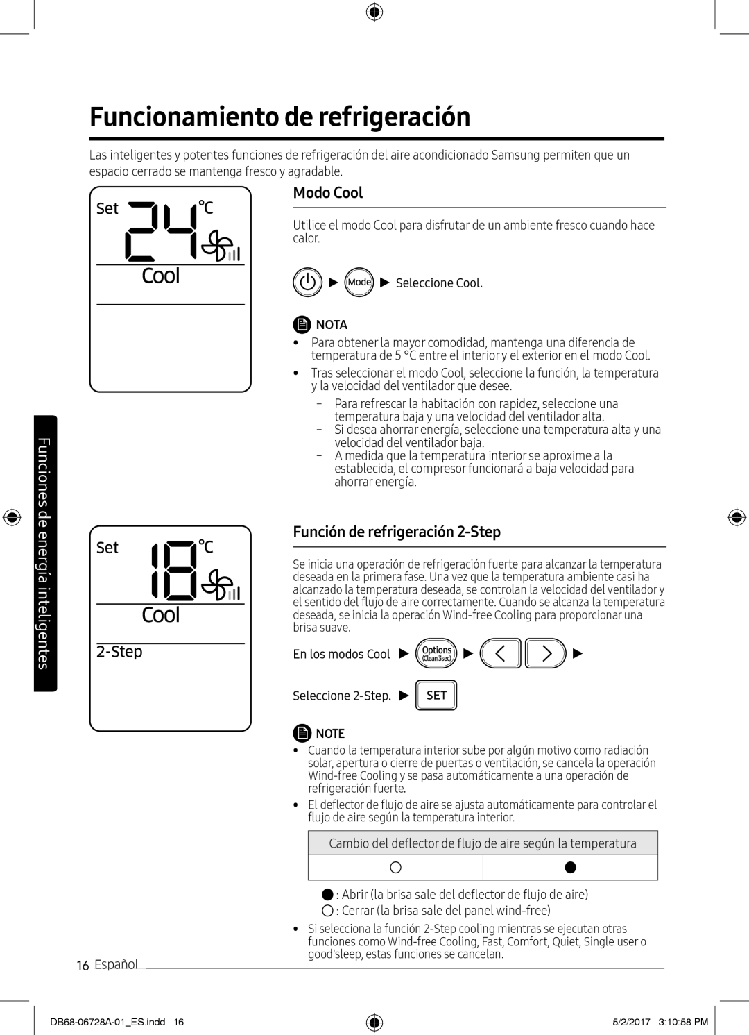 Samsung AR12MSPXBWKNEU, AR12MSPXBWKXEU manual Funcionamiento de refrigeración, Modo Cool, Función de refrigeración 2-Step 