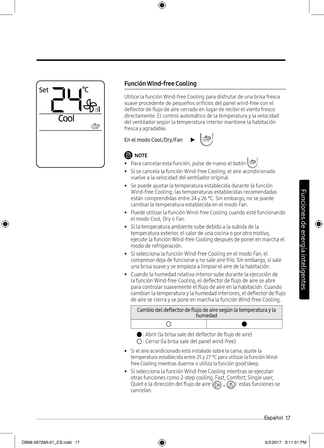 Samsung AR09MSPXBWKNEU, AR12MSPXBWKXEU, AR09MSPXBWKXEU, AR12MSPXBWKNEU, AR07MSPXBWKNEU manual Función Wind-free Cooling 