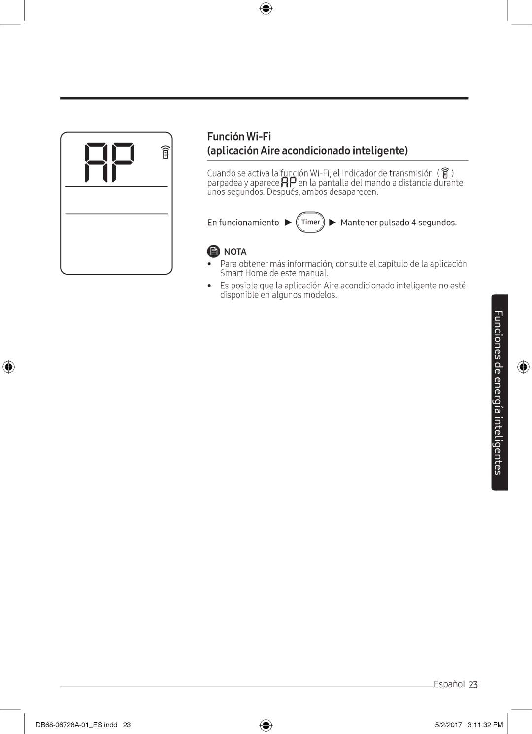 Samsung AR07MSPXBWKNEU, AR12MSPXBWKXEU, AR09MSPXBWKXEU manual Función Wi-Fi Aplicación Aire acondicionado inteligente 