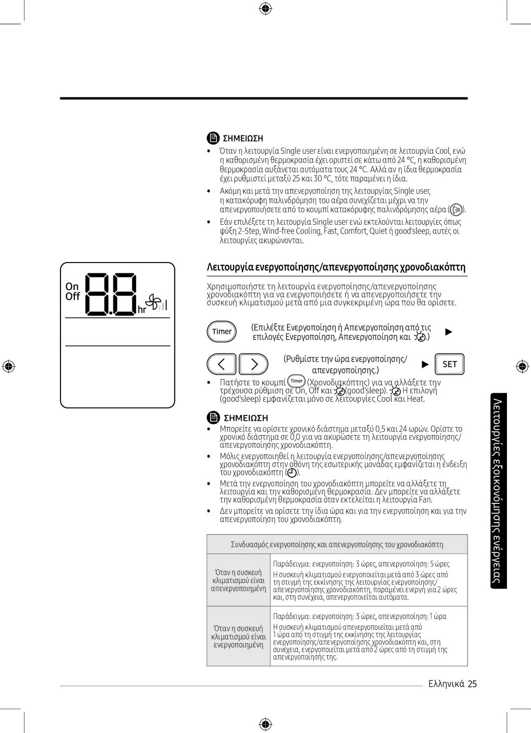 Samsung AR12MSPXBWKNEU, AR12MSPXBWKXEU, AR09MSPXBWKXEU, AR09MSPXBWKNEU Λειτουργίαενεργοποίησης/απενεργοποίησης χρονοδιακόπτη 