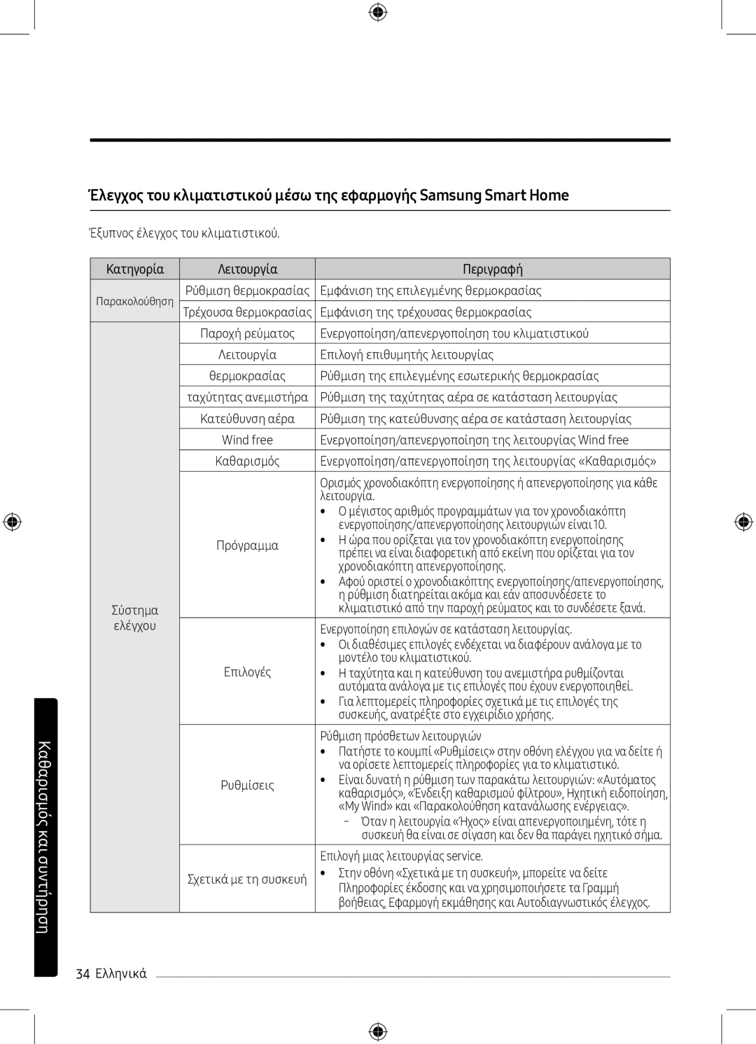 Samsung AR09MSPXBWKNEU manual Εμφάνιση της επιλεγμένης θερμοκρασίας, Εμφάνιση της τρέχουσας θερμοκρασίας, 34 Ελληνικά 