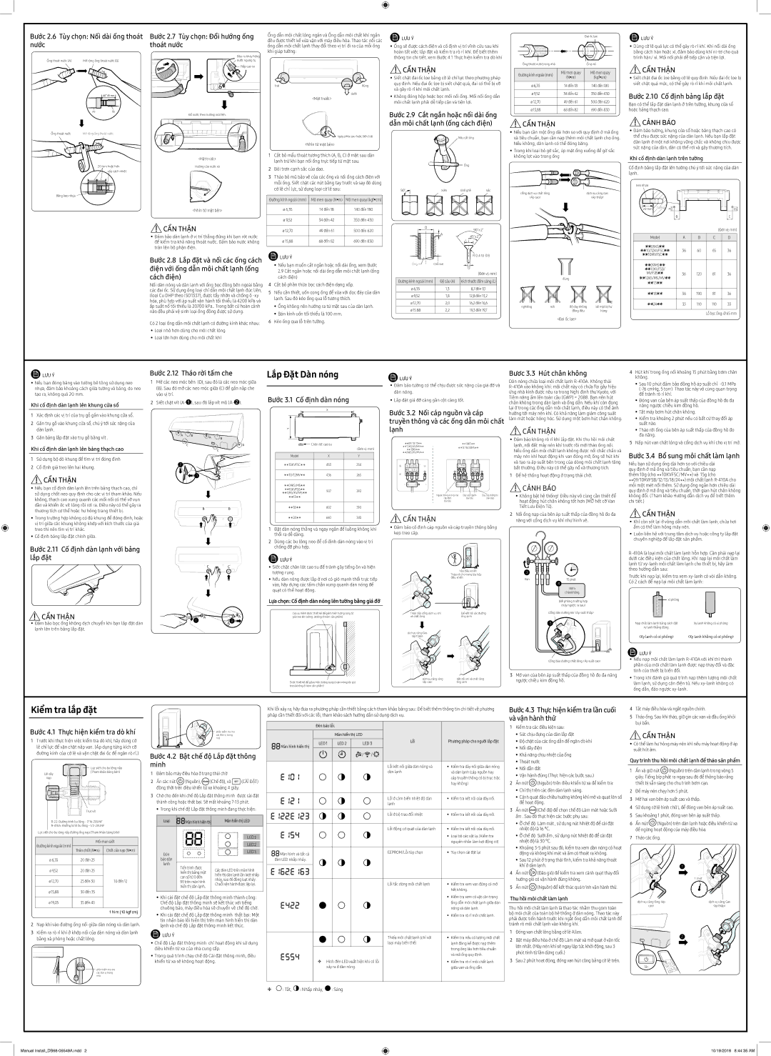 Samsung AR09MSFNJWKNSV manual Nước, Dẫn môi chất lạnh ống cách điện, Bước 3.2 Nối cáp nguồn và cáp, Lạnh, Lắp đặt, Minh 