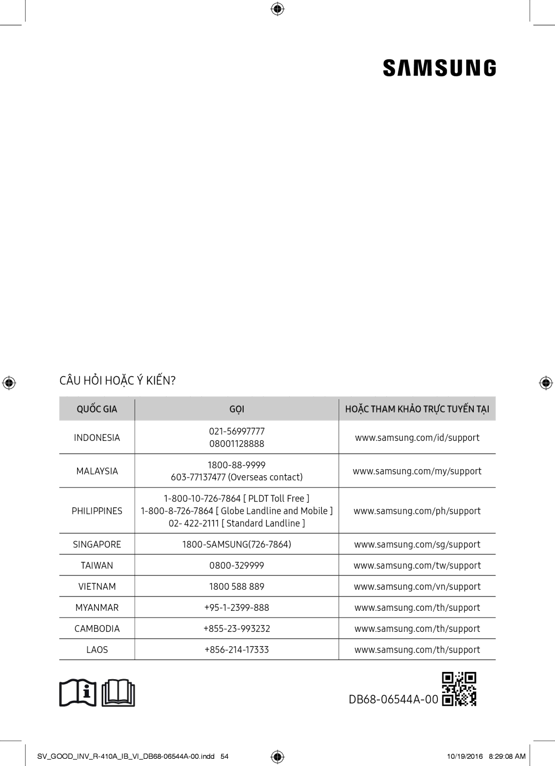 Samsung AR24MSFNJWKNSV, AR12MVFSCURNSV, AR09MSFNJWKNSV, AR18MVFSBWKNSV manual CÂU HỎI Hoặc Ý KIẾN?, Quốc GIA GỌI 