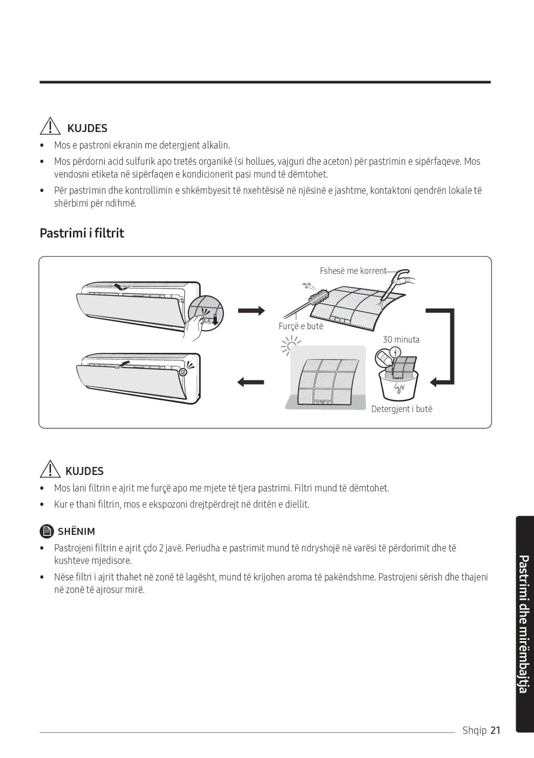 Samsung AR12NXFPEWQNEU manual Pastrimi i filtrit 