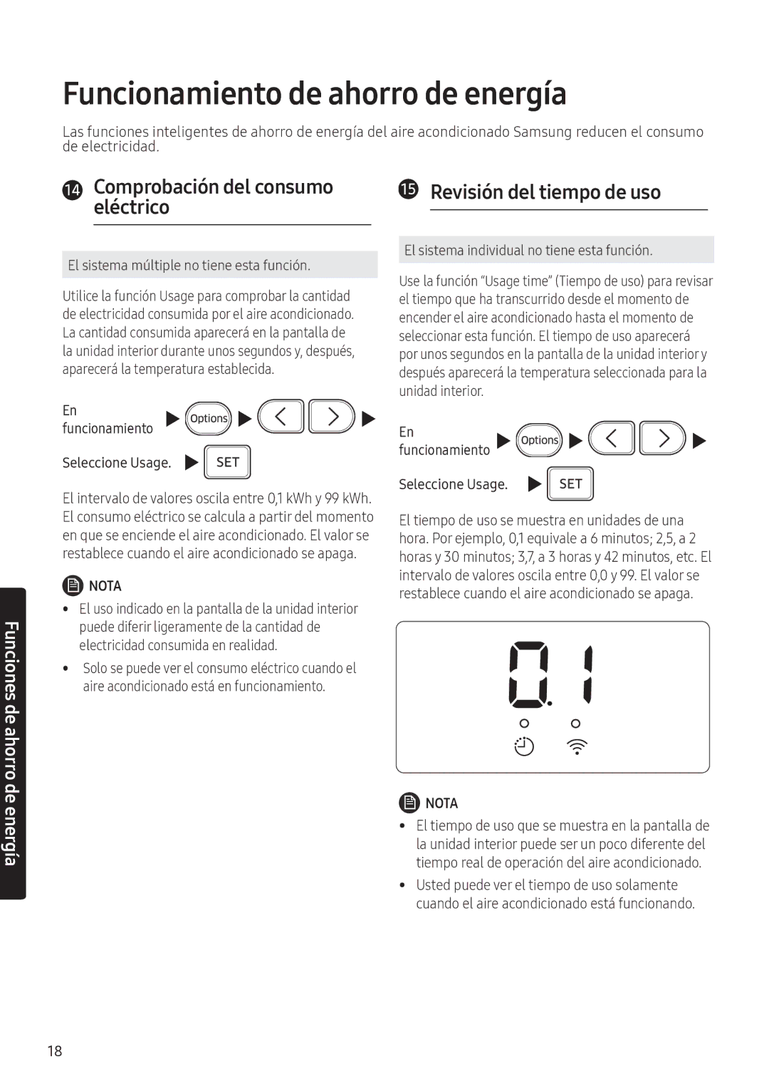 Samsung AR12NXWSAURNEU Funcionamiento de ahorro de energía, Comprobación del consumo eléctrico, Revisión del tiempo de uso 