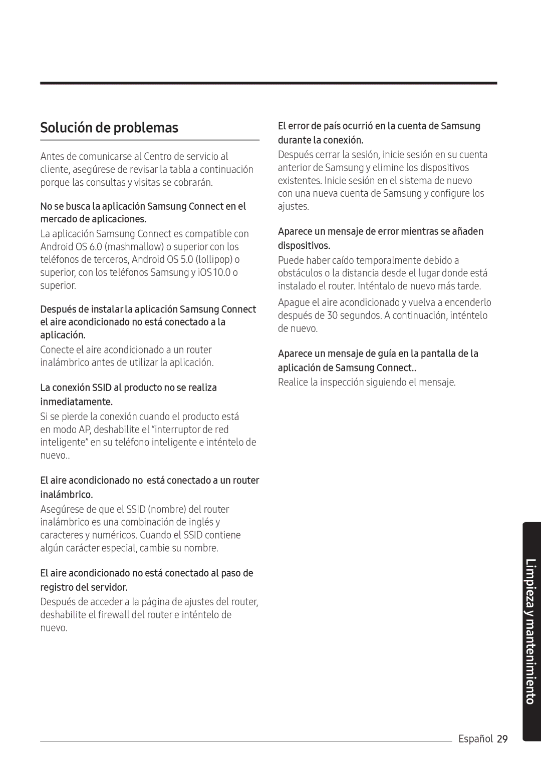 Samsung AR07NXWSAURNEU, AR12NXWSAURNEU, AR09NXWSAURNEU Solución de problemas, Realice la inspección siguiendo el mensaje 