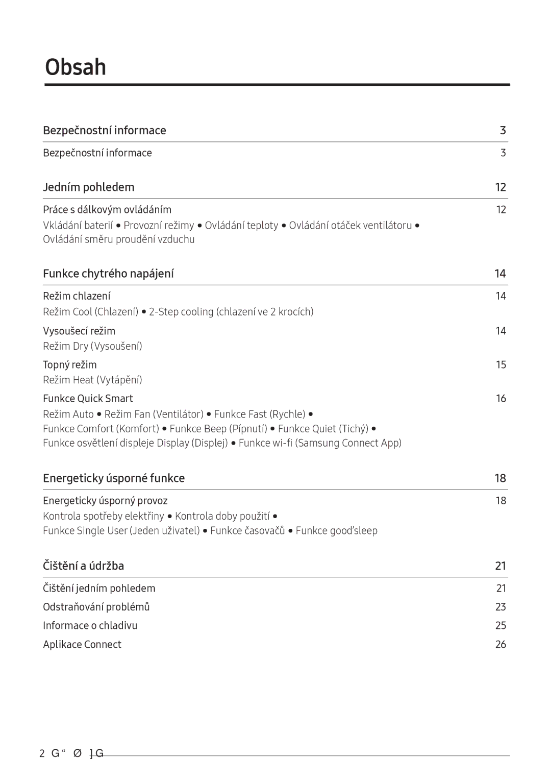 Samsung AR07NXWSAURNEU, AR12NXWSAURNEU, AR09NXWSAURNEU manual Obsah﻿, Bezpečnostní informace 