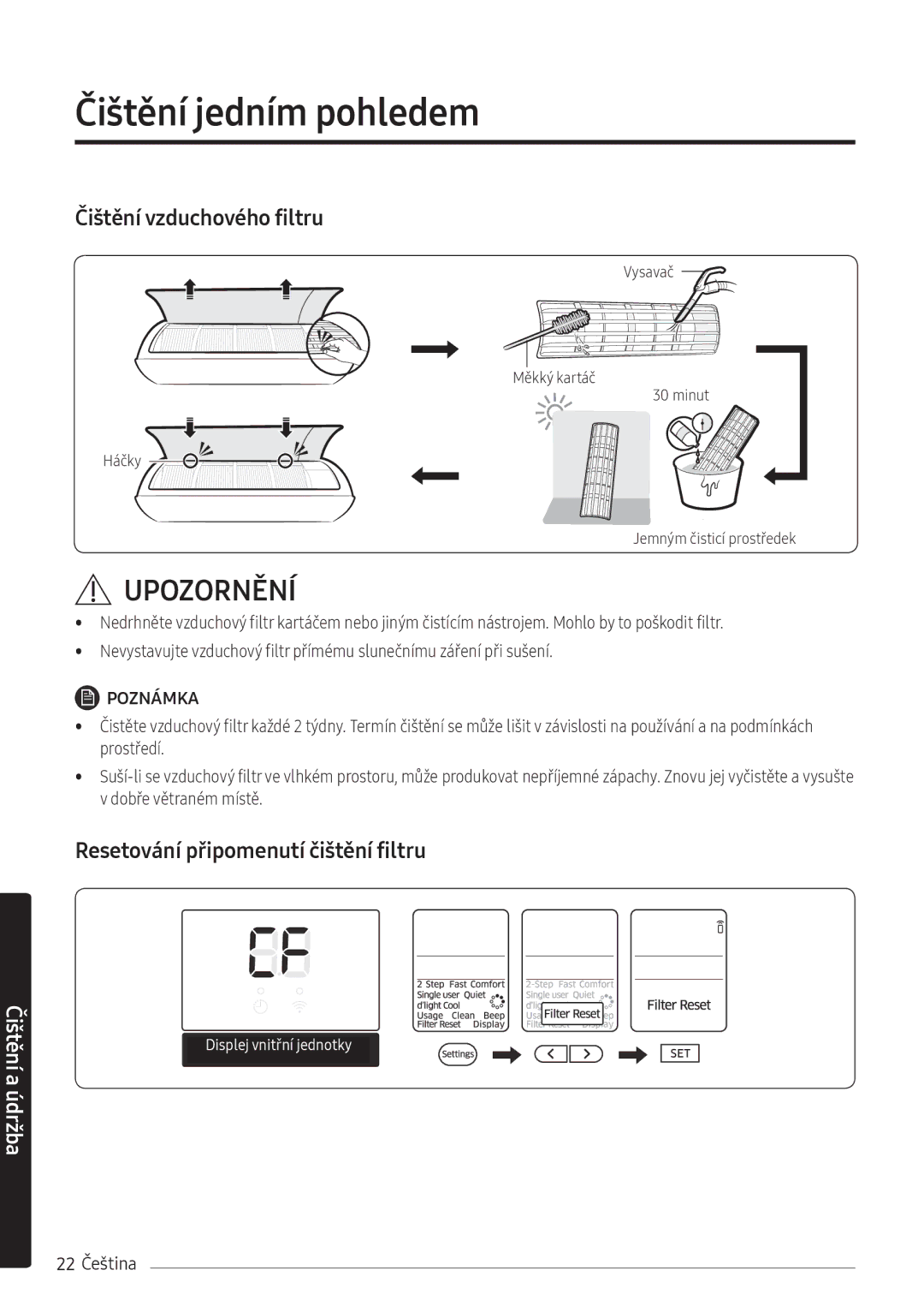 Samsung AR09NXWSAURNEU, AR12NXWSAURNEU, AR07NXWSAURNEU manual 22 Čeština 