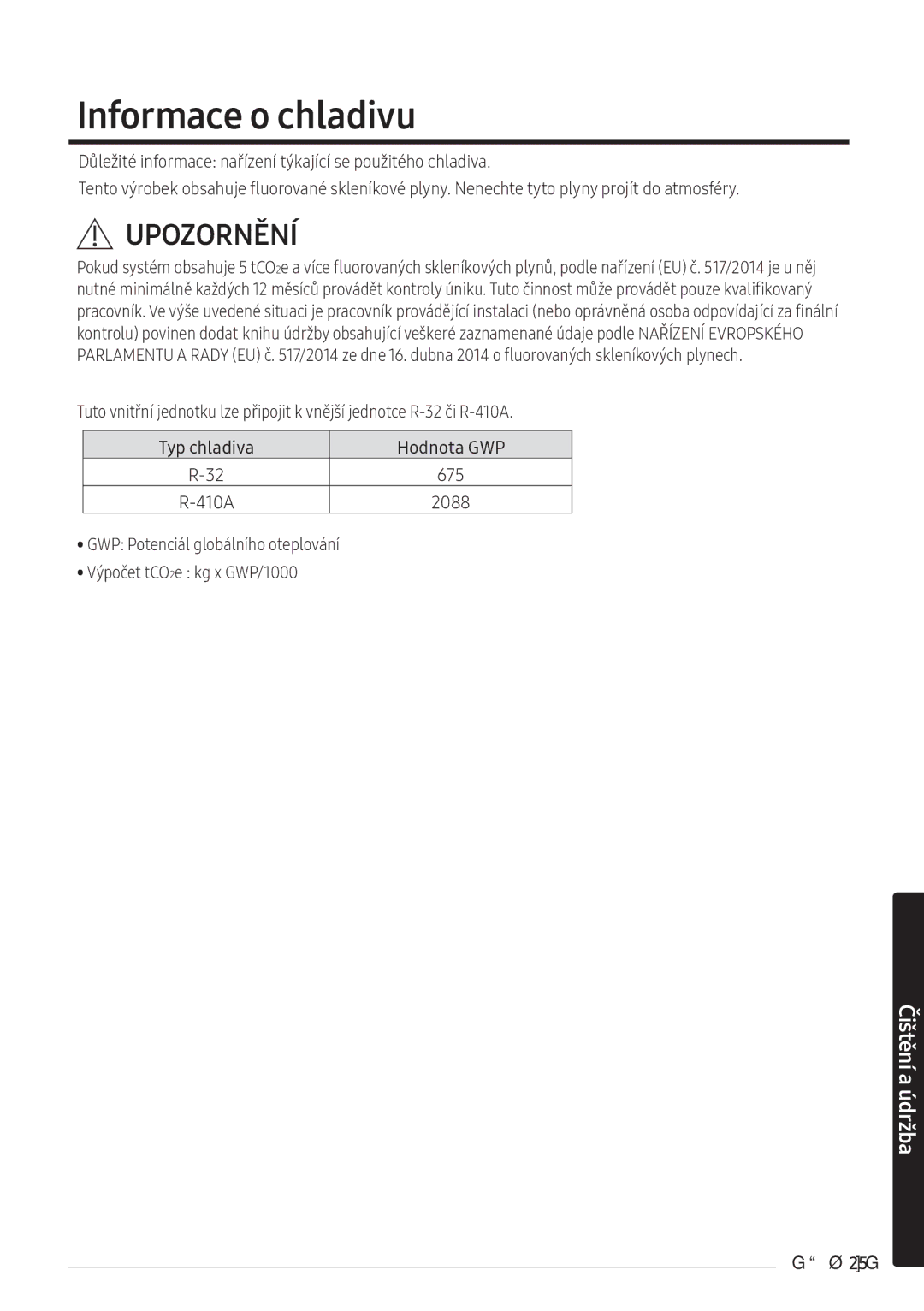 Samsung AR09NXWSAURNEU, AR12NXWSAURNEU, AR07NXWSAURNEU manual Informace o chladivu, 2088 