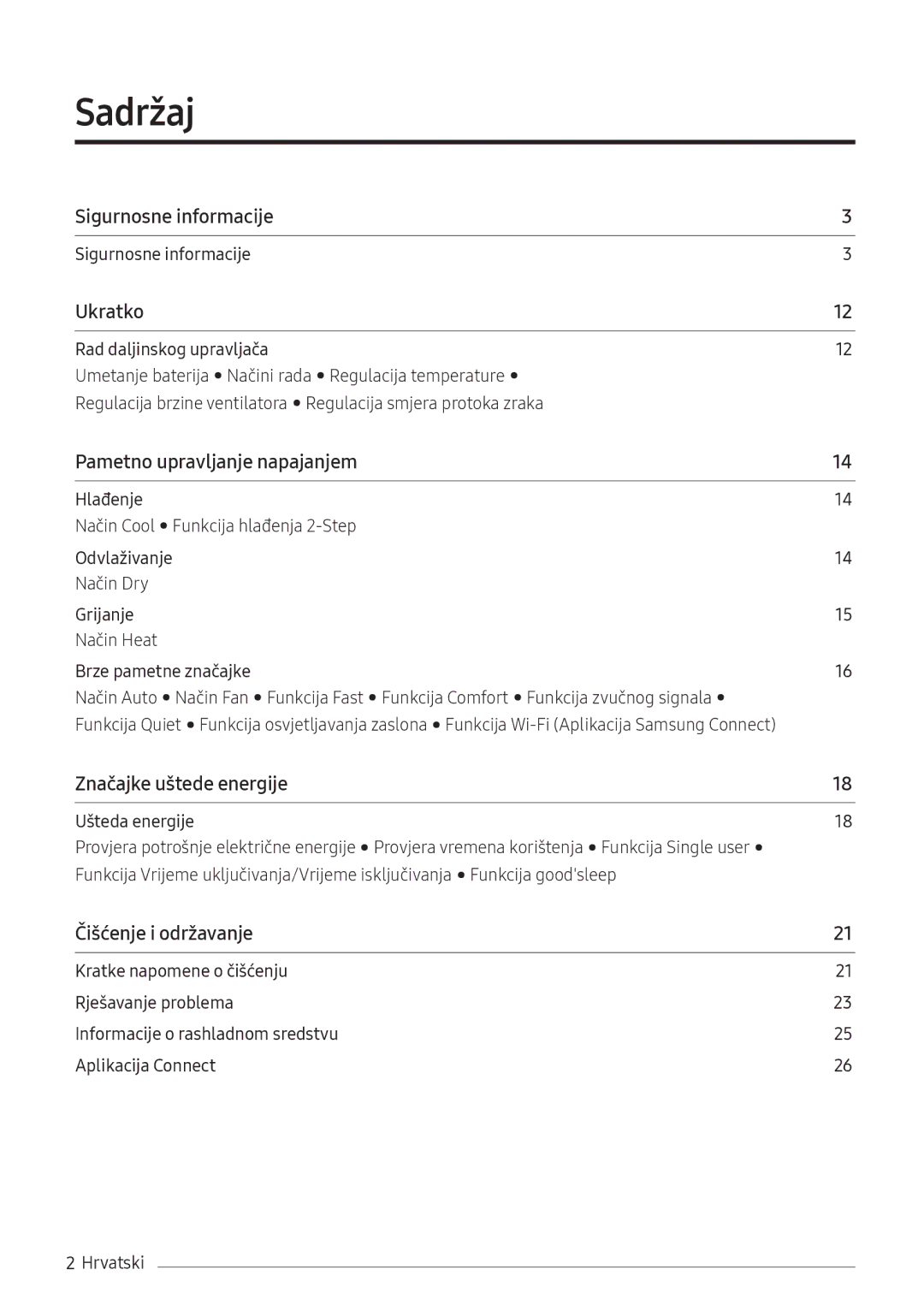 Samsung AR12NXWSAURNEU, AR09NXWSAURNEU manual Sadržaj﻿, Sigurnosne informacije 