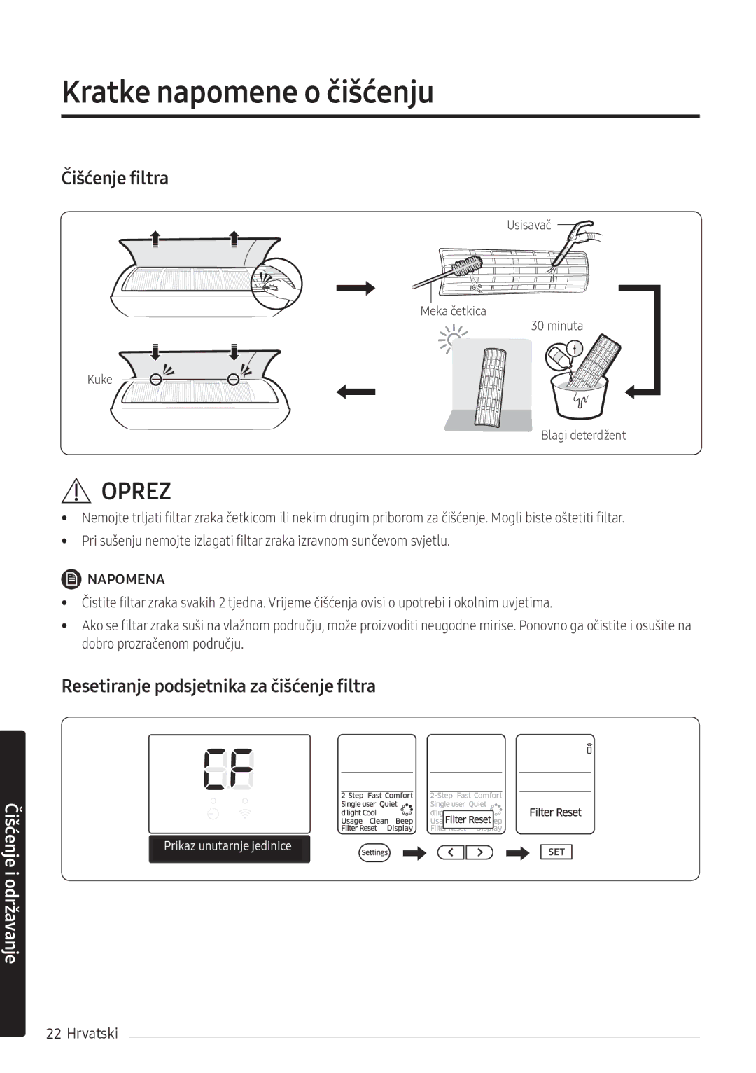 Samsung AR12NXWSAURNEU, AR09NXWSAURNEU manual Čišćenje filtra 