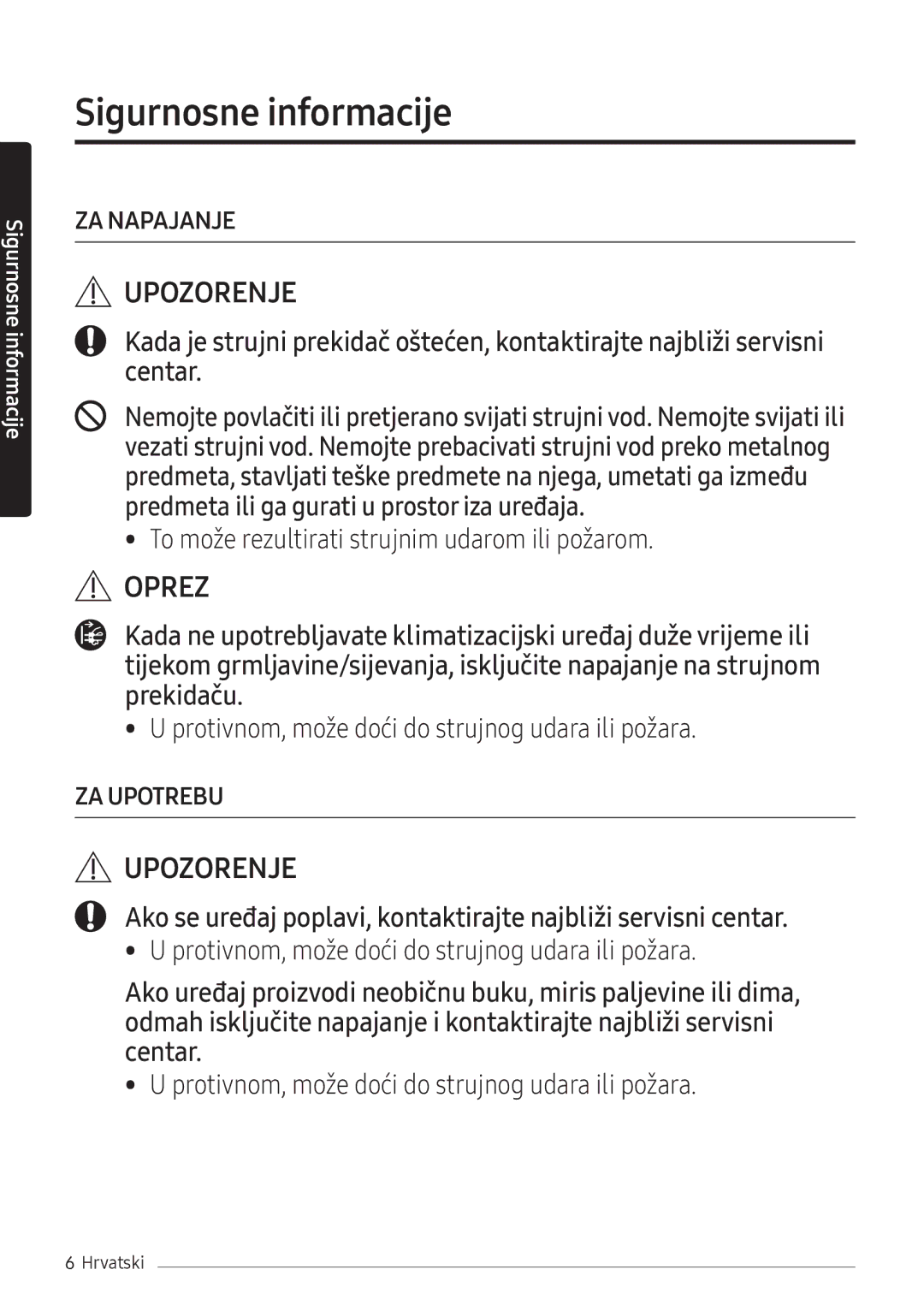 Samsung AR12NXWSAURNEU, AR09NXWSAURNEU manual ZA Napajanje 